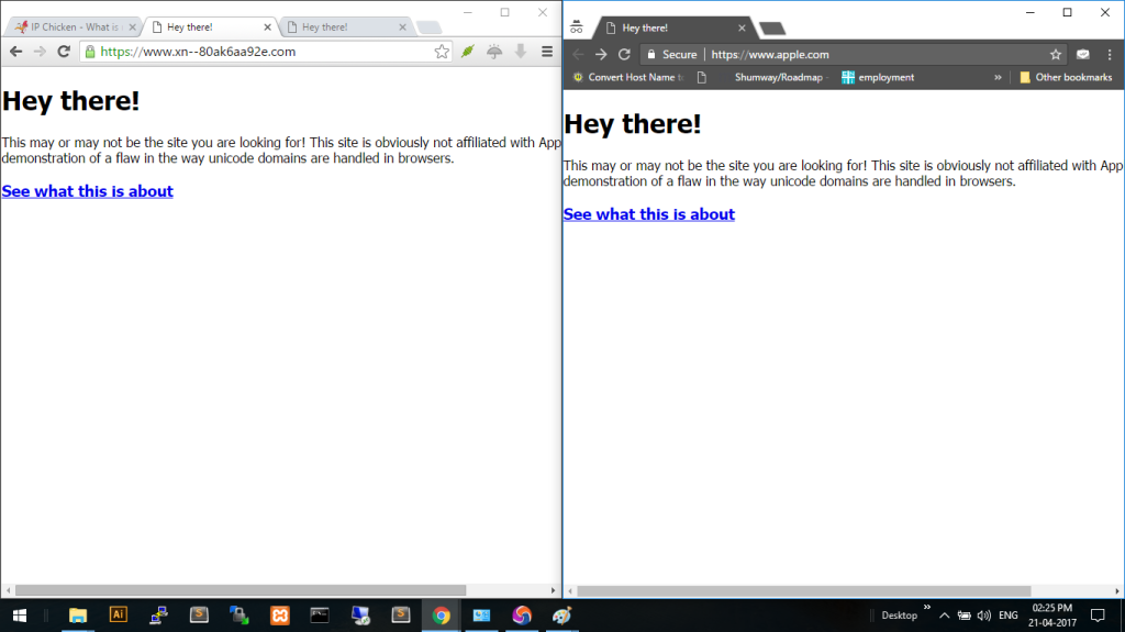 Epic Privacy Browser is Safe on the left.  Chrome on the right is vulnerable.
